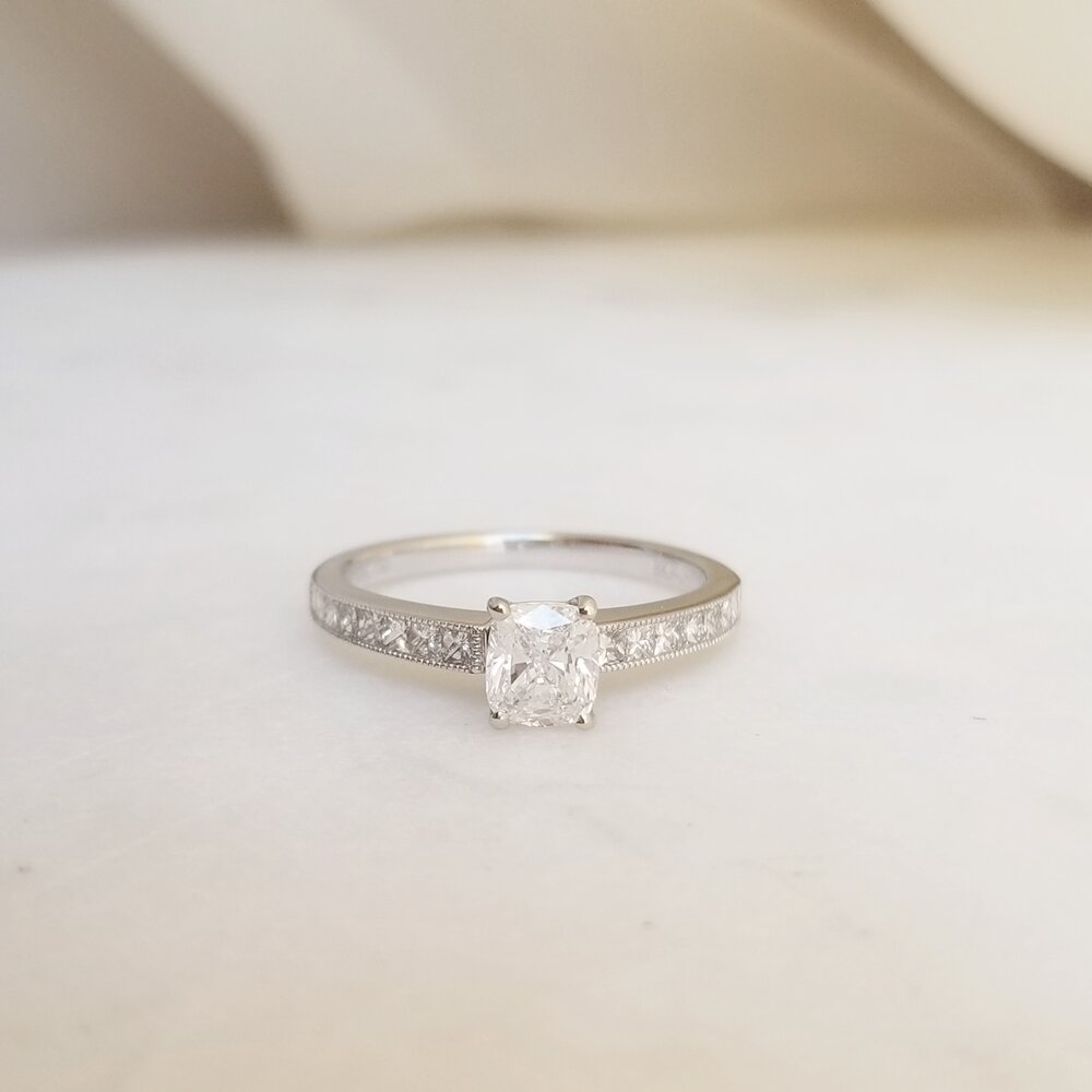 0.54 CT Cushion Solitaire CVD F/VS2 Diamond Engagement Ring