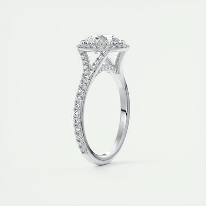 2 CT Round Halo Split Shank CVD F/VS1 Diamond Engagement Ring