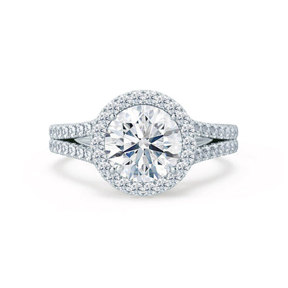 0.50 CT Round Halo CVD F/VS1 Diamond Engagement Ring