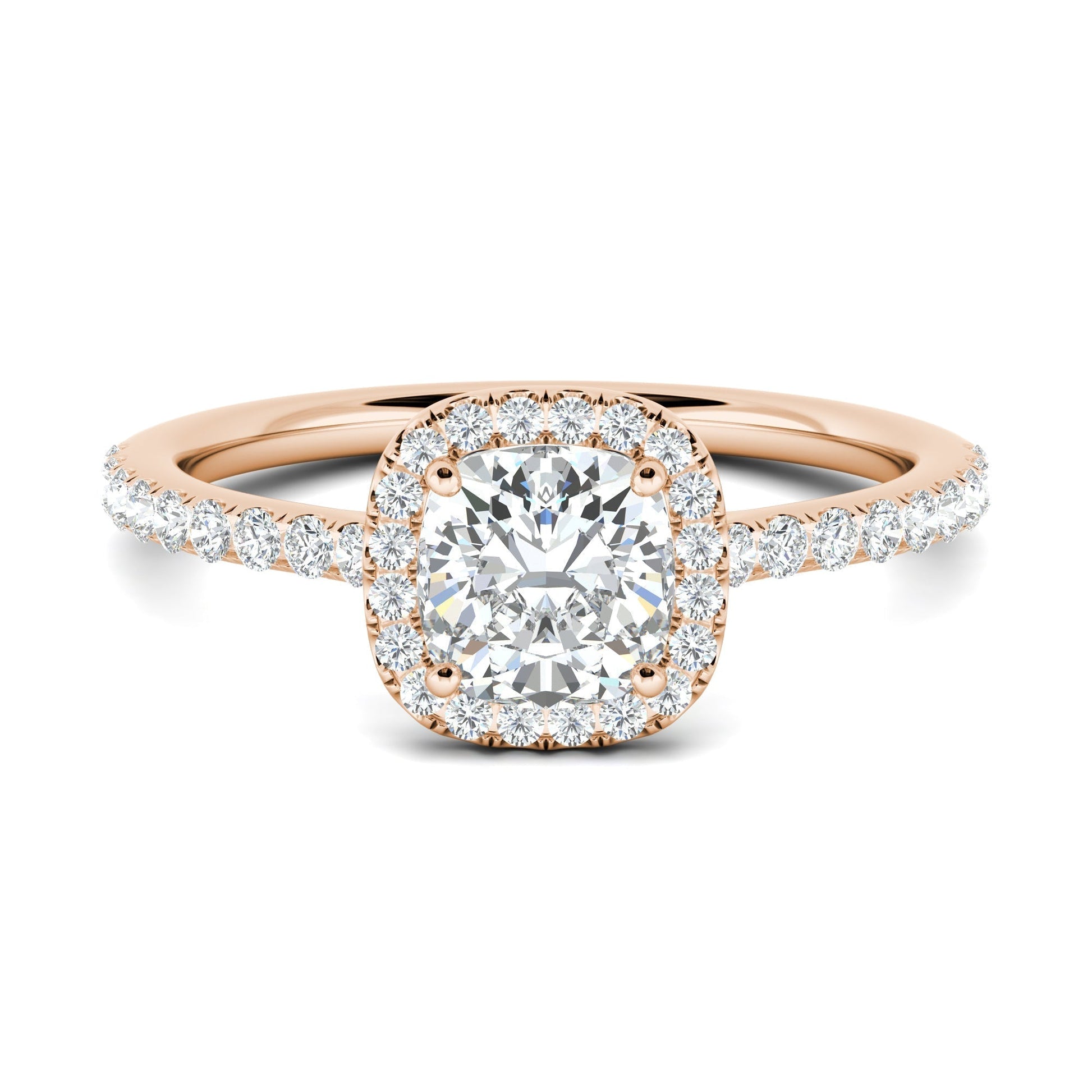 0.76 ct Cushion F- VS1 Diamond Halo & Pave Moissanite Engagement Ring