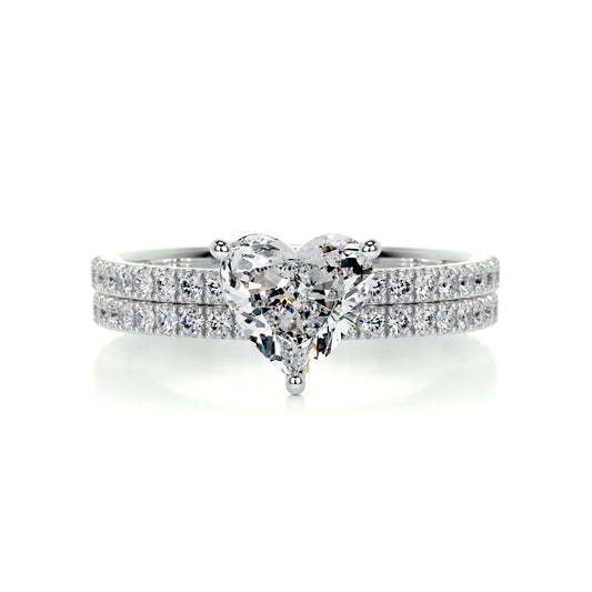 1.0 CT Heart Solitaire CVD F/VS Diamond Bridal Ring Set