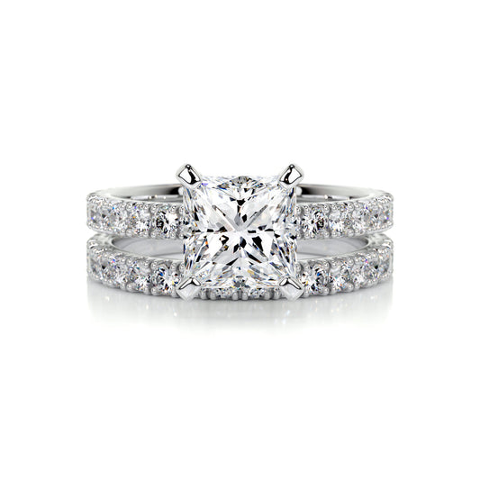 1.50 CT Princess Solitaire CVD F/VS Diamond Bridal Ring Set