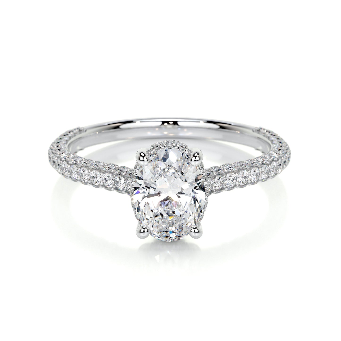 1.20 CT Oval Triple Pave CVD H/SI1 Diamond Engagement Ring