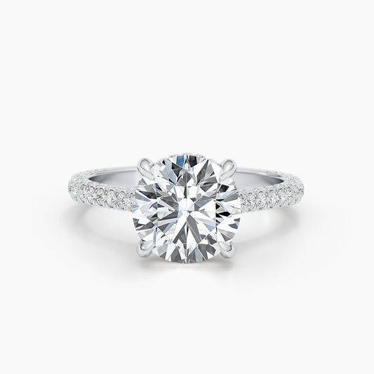 2.8ct Round F- VS Hidden Halo & Pave Diamond Engagement Ring