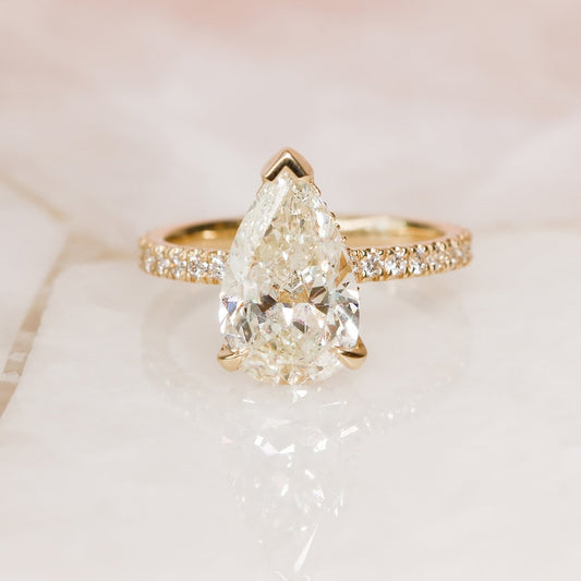 3.28 CT Pear Hidden Halo & Pave G/VS1 Diamond Engagement Ring