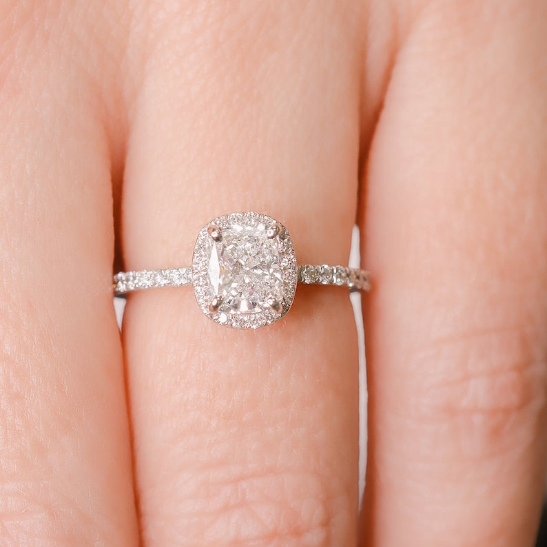 1.21 CT Cushion Halo E/VS1 Diamond Engagement Ring