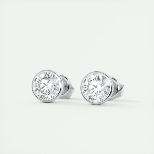 1.0 CT Round Bezel Solitaire CVD F/VS Diamond Earrings