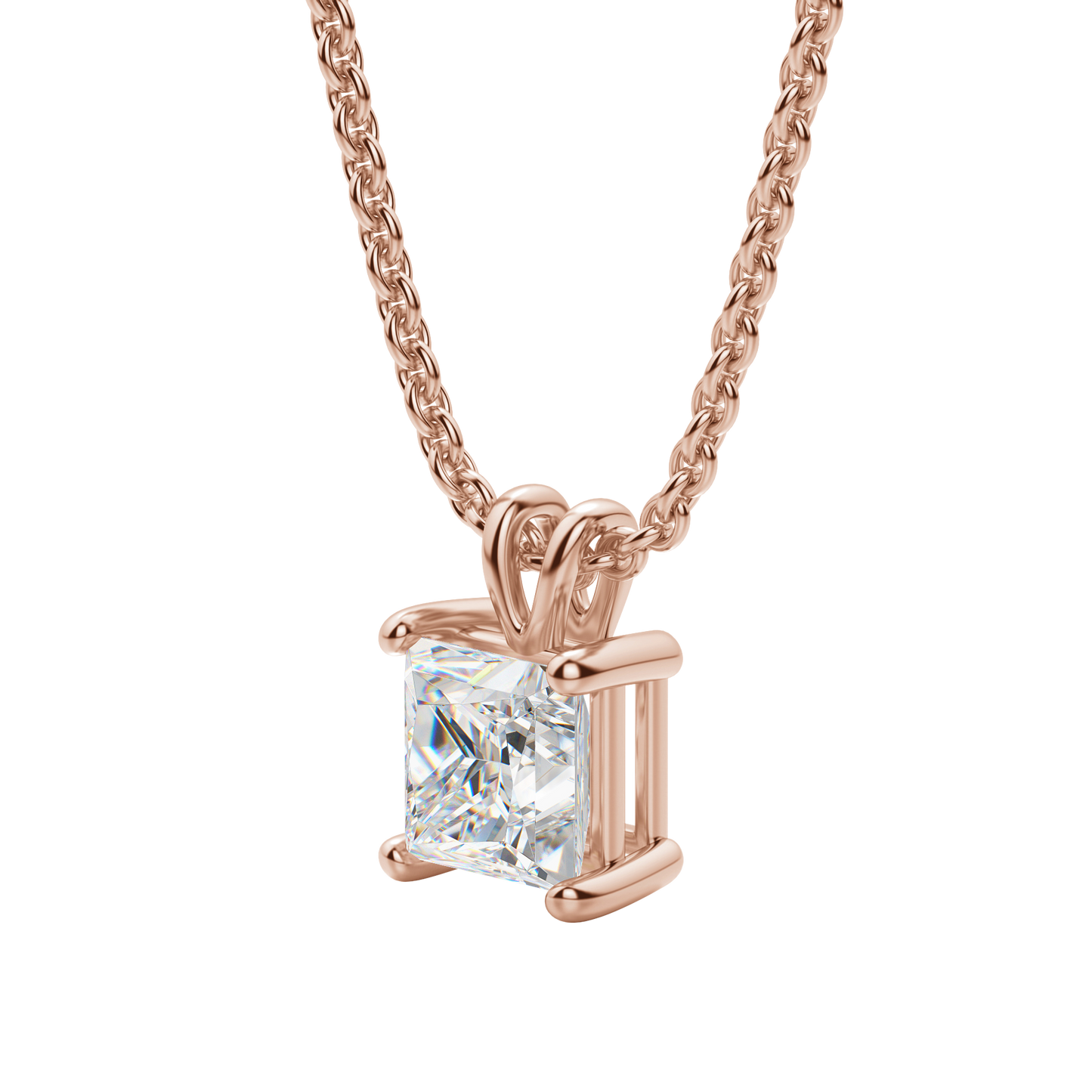 0.25 CT- 1.0 CT Princess Solitaire CVD F/VS Diamond Necklace